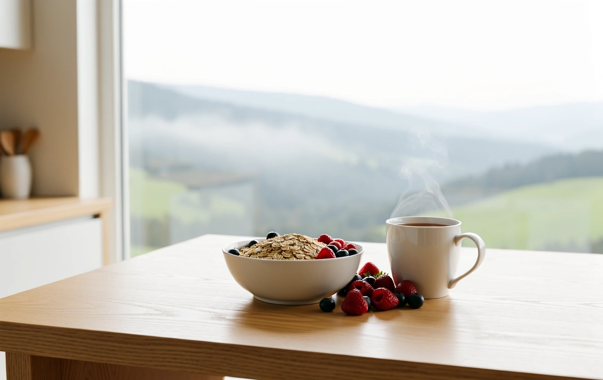 Klidná ranní krajina symbolizující rovnováhu